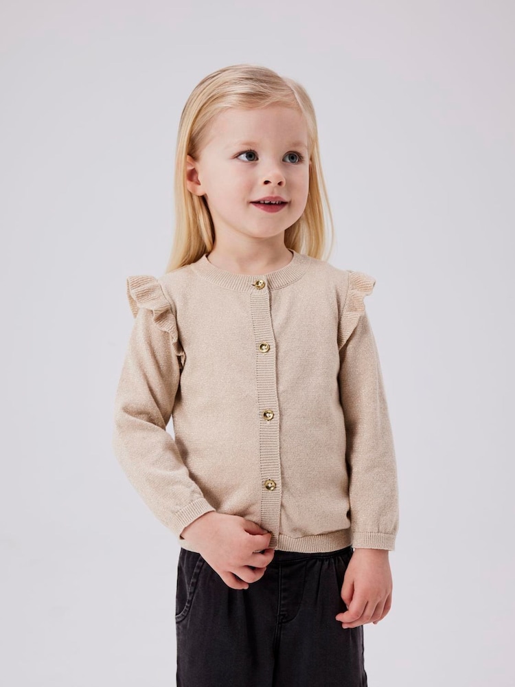 Name It White Frill Shoulder Button Down Knit Cardigan - Image 1 of 3 Name It White Frill Shoulder Button Down Knit Cardigan - Image 1 of 3