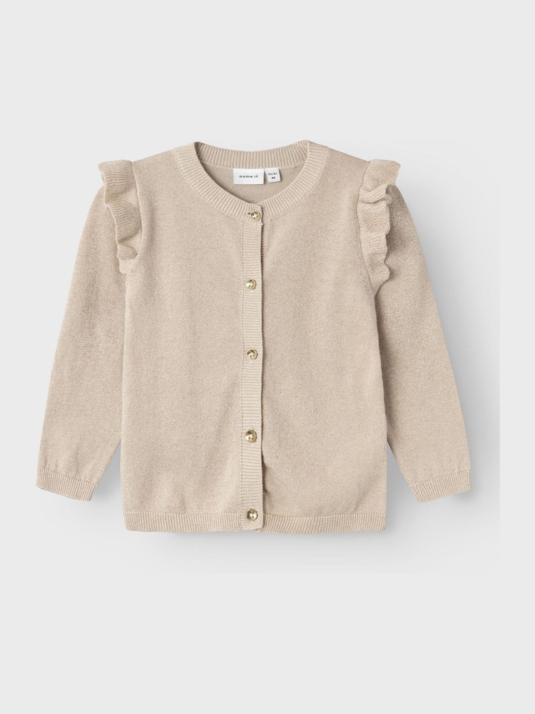 Name It White Frill Shoulder Button Down Knit Cardigan - Image 2 of 3 Name It White Frill Shoulder Button Down Knit Cardigan - Image 2 of 3