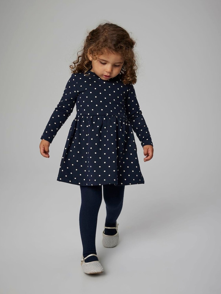 Name It Blue Sweat Long Sleeve Polkadot Dress - Image 1 of 4