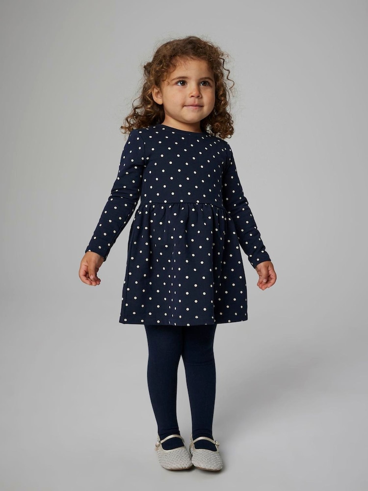 Name It Blue Sweat Long Sleeve Polkadot Dress - Image 2 of 4 Name It Blue Sweat Long Sleeve Polkadot Dress - Image 2 of 4