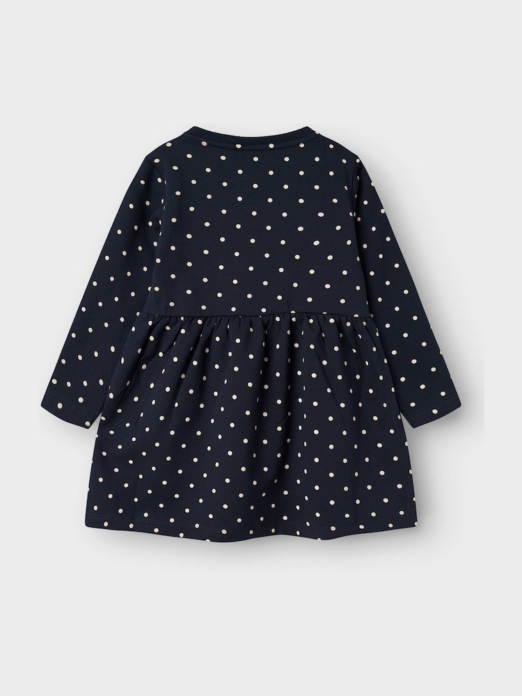 Name It Blue Sweat Long Sleeve Polkadot Dress - Image 4 of 4 Name It Blue Sweat Long Sleeve Polkadot Dress - Image 4 of 4