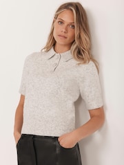Mint Velvet Grey Short Sleeve Knit Top - Image 1 of 7