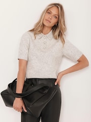 Mint Velvet Grey Short Sleeve Knit Top - Image 2 of 7