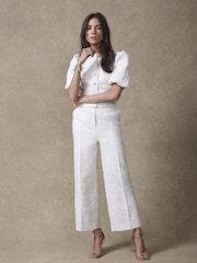 Mint Velvet Cream Jacquard Slim Trousers - صورة 3 من 7