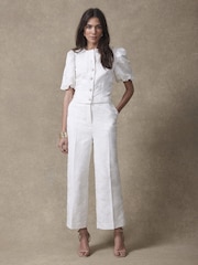Mint Velvet Cream Jacquard Slim Trousers - صورة 5 من 7