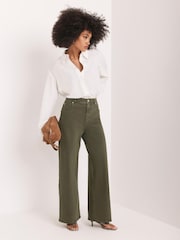 Mint Velvet Green Khaki Wide Leg Jeans - Image 1 of 8