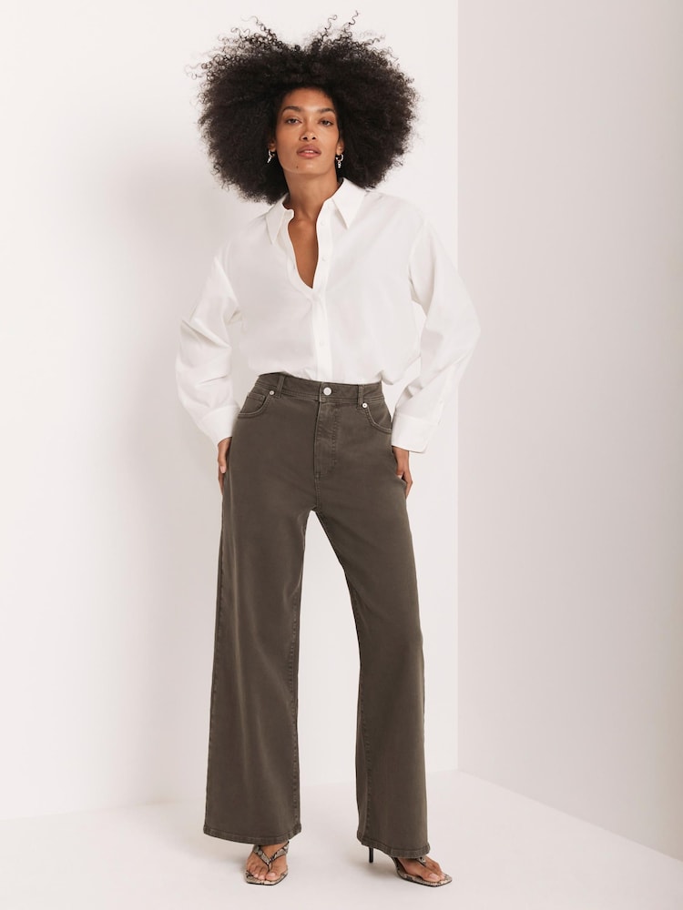 Mint Velvet Green Khaki Wide Leg Jeans - Image 2 of 8