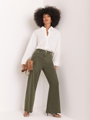 Mint Velvet Green Khaki Wide Leg Jeans - Image 3 of 8