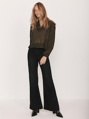 Mint Velvet Green Khaki Jacquard Ruffle Detail Blouse - Image 6 of 8