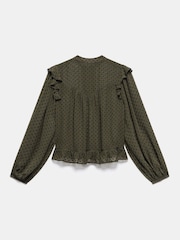 Mint Velvet Green Khaki Jacquard Ruffle Detail Blouse - Image 8 of 8