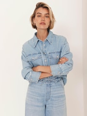 Mint Velvet Blue Light Indigo Denim Shirt - Image 2 of 6