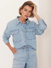 Mint Velvet Blue Light Indigo Denim Shirt - Image 3 of 6