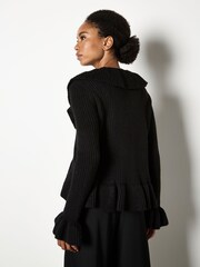 Apricot Black Ruffle Front Cardigan - Image 2 of 4