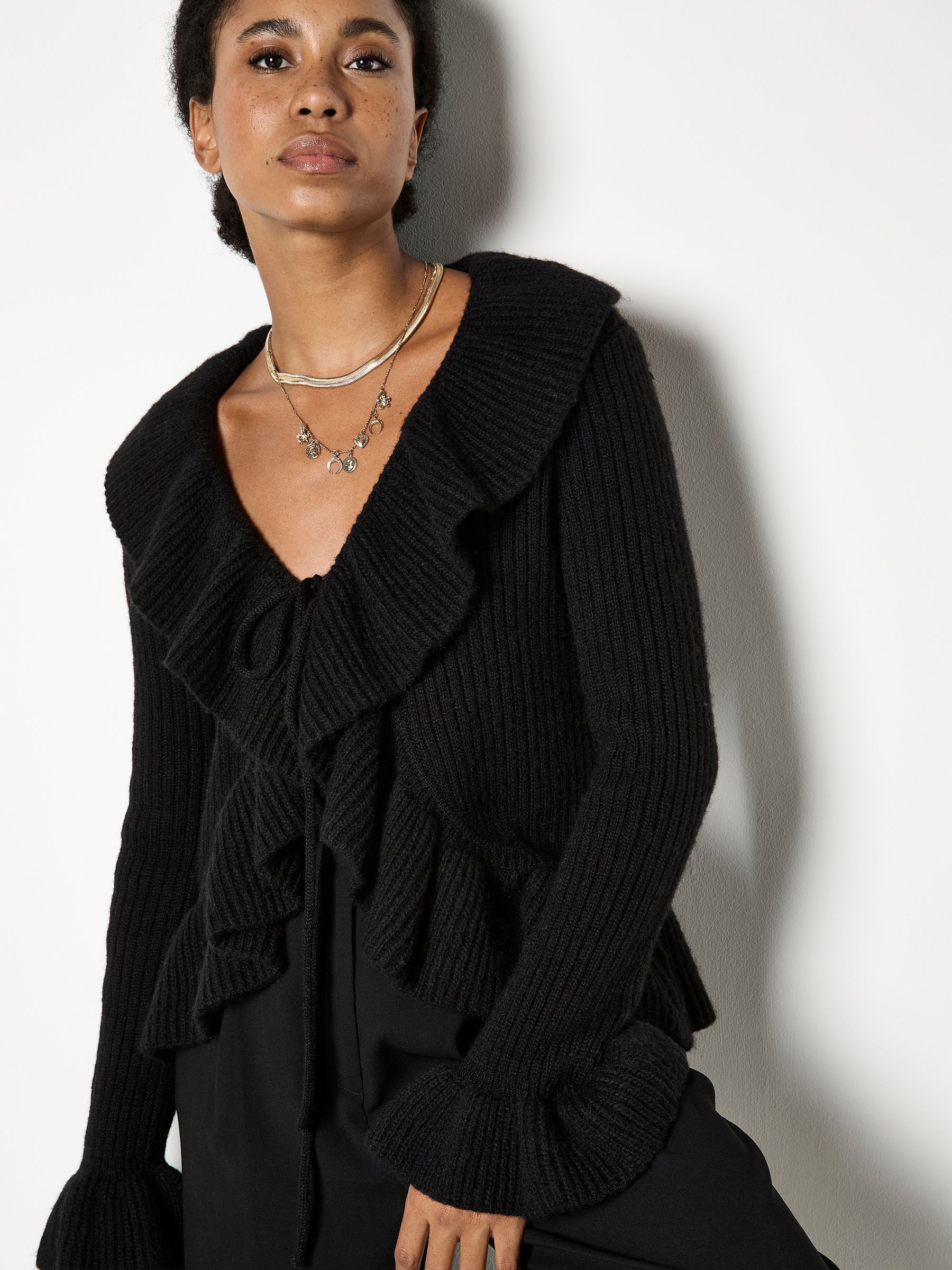 Buy Apricot Black Ruffle Front Cardigan from the Next UK online shop