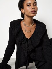 Apricot Black Ruffle Front Cardigan - Image 4 of 4