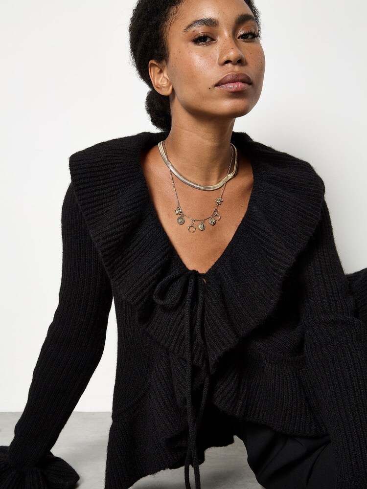 Apricot Black Ruffle Front Cardigan - Image 4 of 4