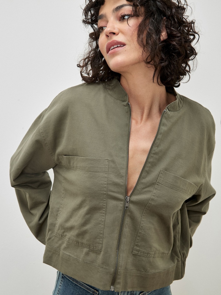 Apricot Green Denim Bomber Jacket - Image 2 of 4 Apricot Green Denim Bomber Jacket - Image 2 of 4
