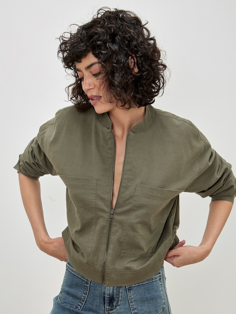 Apricot Green Denim Bomber Jacket - Image 4 of 4