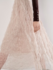 Apricot Cream Wavy Tulle Midi Skirt - Image 1 of 4