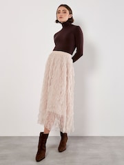Apricot Cream Wavy Tulle Midi Skirt - Image 2 of 4
