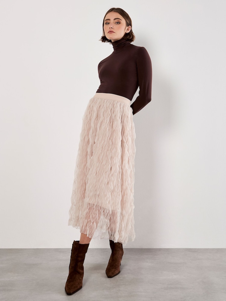 Apricot Cream Wavy Tulle Midi Skirt - Image 2 of 4