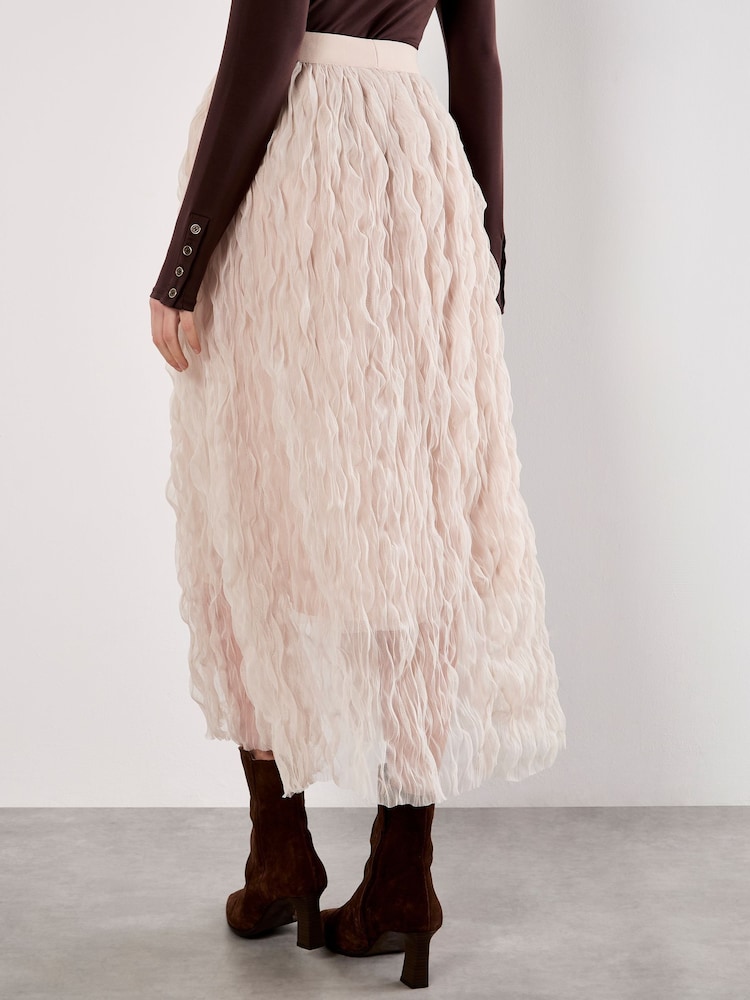 Apricot Cream Wavy Tulle Midi Skirt - Image 4 of 4