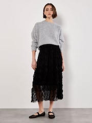 Apricot Black Wavy Tulle Midi Skirt - Image 1 of 4