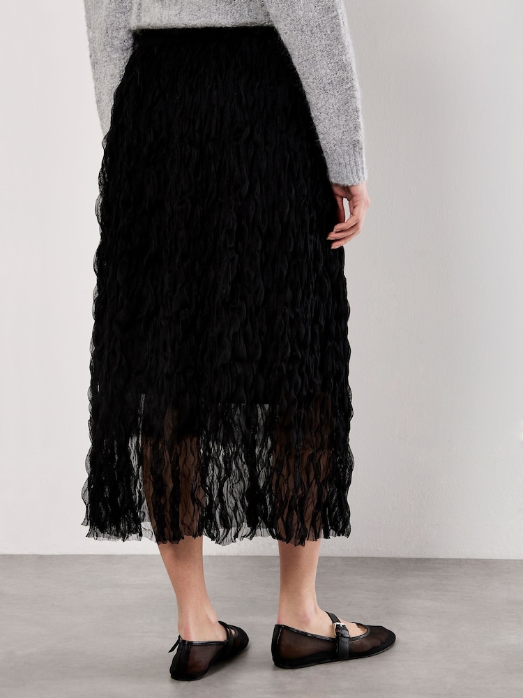 Apricot Black Wavy Tulle Midi Skirt - Image 4 of 4 Apricot Black Wavy Tulle Midi Skirt - Image 4 of 4