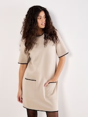 Apricot Natural 2 Pockets Contrast Tipping Knit Dress - Image 1 of 5
