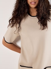 Apricot Natural 2 Pockets Contrast Tipping Knit Dress - Image 3 of 5