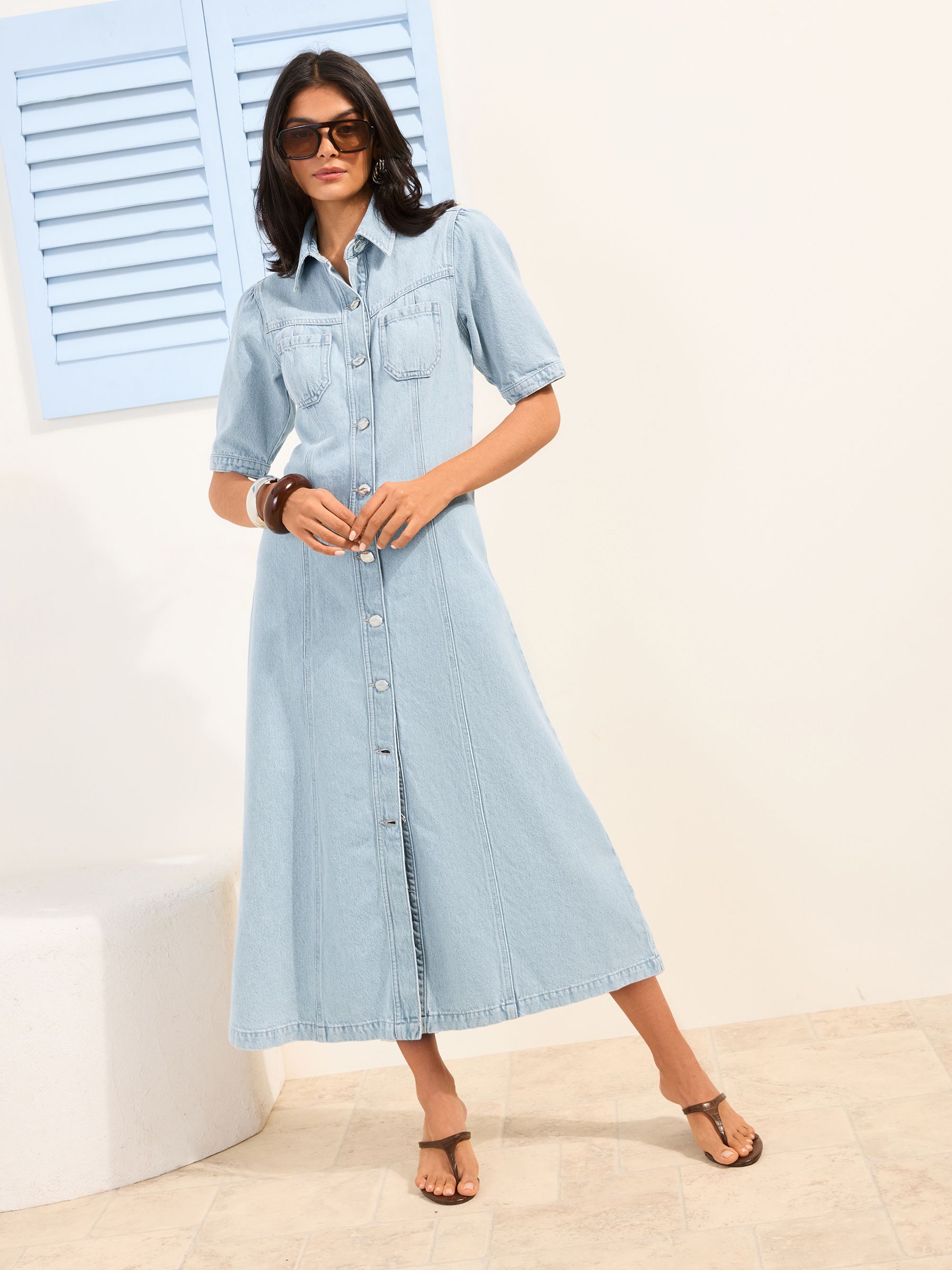 Buy Friends Like These Light Wash Button Through Denim Midaxi
