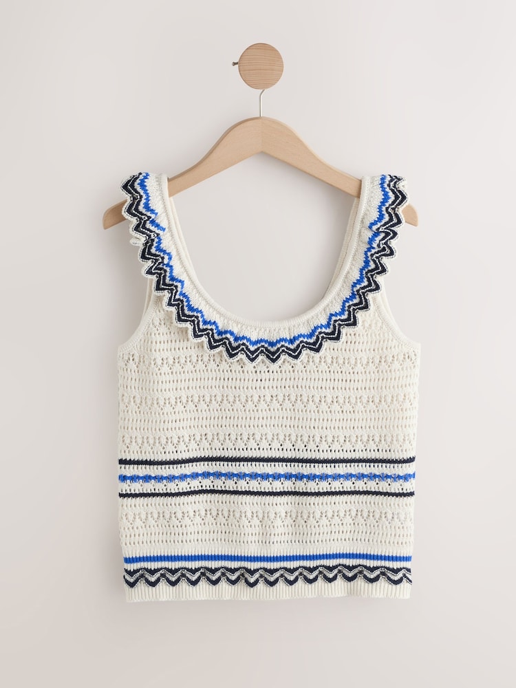 White Cotton Scoop Neck Frill Knit Vest - Image 1 of 1