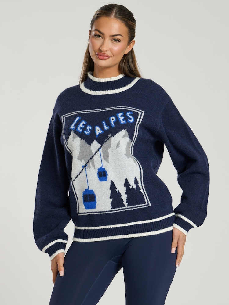 South Beach Blue Les Alpes Jaquard Knit Jumper - Image 1 of 5