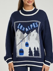 South Beach Blue Les Alpes Jaquard Knit Jumper - Image 3 of 5
