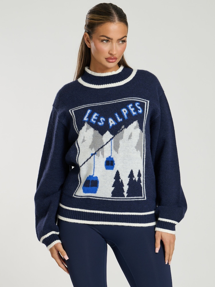 South Beach Blue Les Alpes Jaquard Knit Jumper - Image 5 of 5