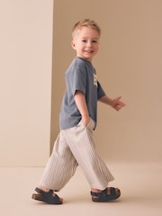 Blue/Ecru Stripe Textured Lightweight Joggers (3mths-7yrs) - Image 3 of 4