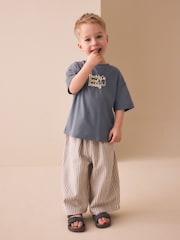 Blue/Ecru Stripe Textured Lightweight Joggers (3mths-7yrs) - Image 4 of 4