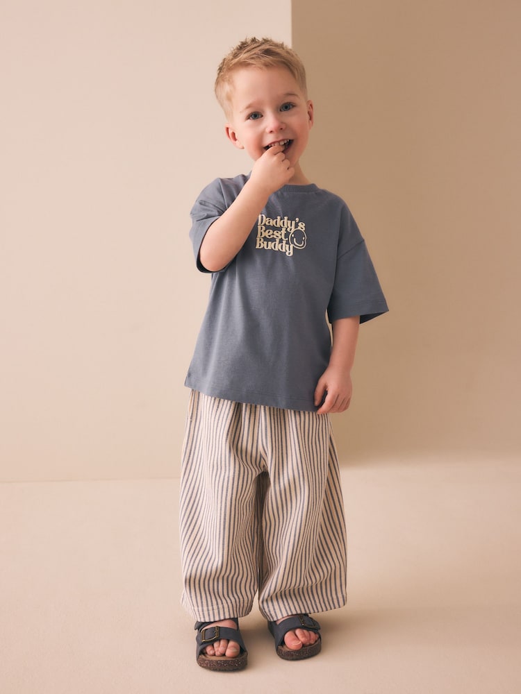 Blue/Ecru Stripe Textured Lightweight Joggers (3mths-7yrs) - Image 4 of 4