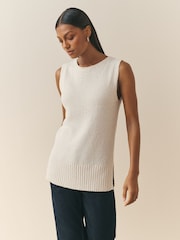 Nothing Ordinary Cream Sleeveless Textured Knitted Cotton Rich Vest - Image 3 of 5