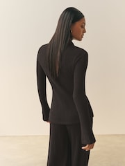 Nothing Ordinary Black Soft Touch Crinkle Jersey Popper Fastening Shirt - Image 4 of 6