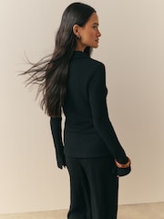 Nothing Ordinary Black Soft Touch Crinkle Jersey Popper Fastening Shirt - Image 5 of 6