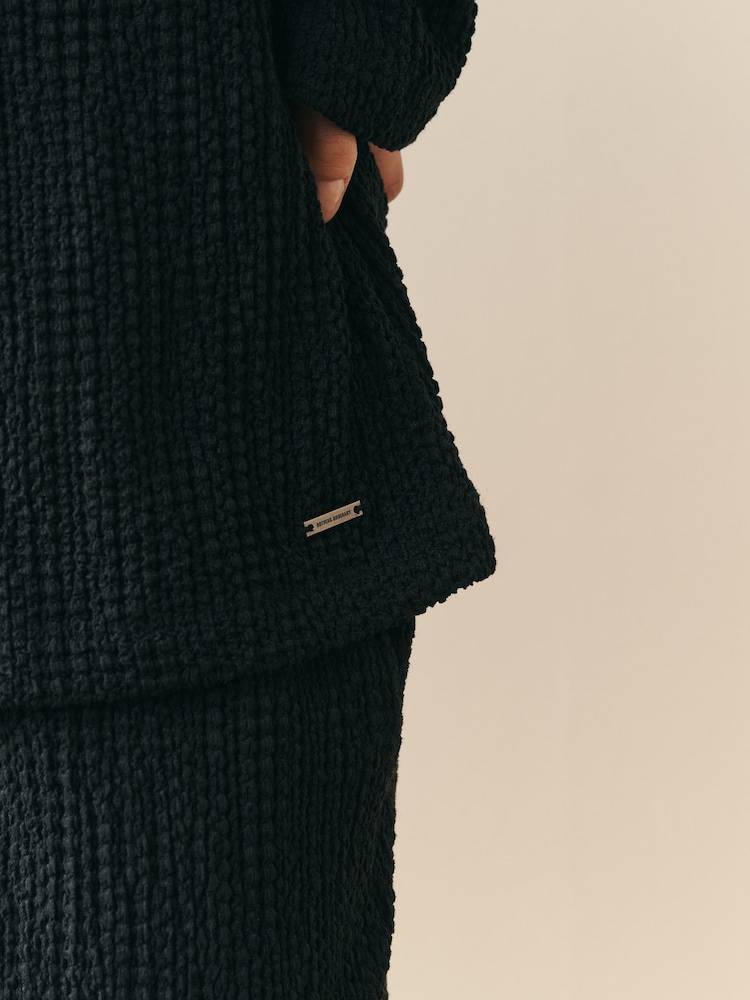 Nothing Ordinary Black Soft Touch Crinkle Jersey Popper Fastening Shirt - Image 6 of 6