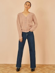 Yumi Brown Floral Embroidered Relaxed Fit Cardigan - Image 3 of 5