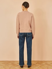 Yumi Brown Floral Embroidered Relaxed Fit Cardigan - Image 5 of 5