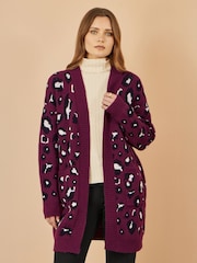 Yumi Purple Animal Intarsia Long Cardigan - Image 1 of 5