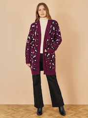 Yumi Purple Animal Intarsia Long Cardigan - Image 2 of 5