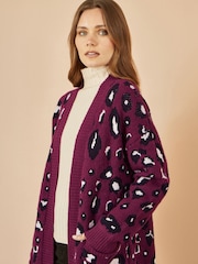 Yumi Purple Animal Intarsia Long Cardigan - Image 3 of 5