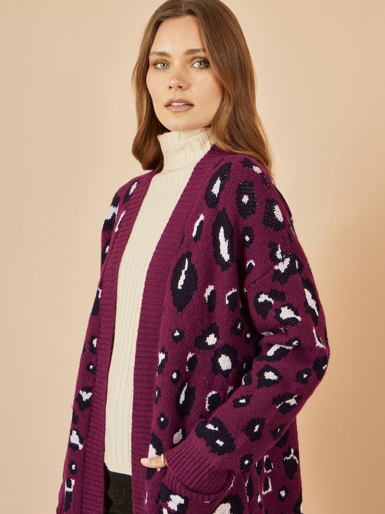 Yumi Purple Animal Intarsia Long Cardigan - Image 5 of 5 Yumi Purple Animal Intarsia Long Cardigan - Image 5 of 5