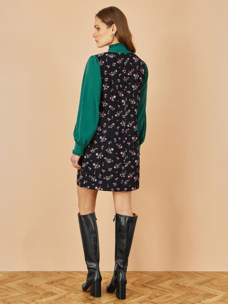 Yumi Black Floral Print Pinafore Dress With Button Up - Image 2 of 4