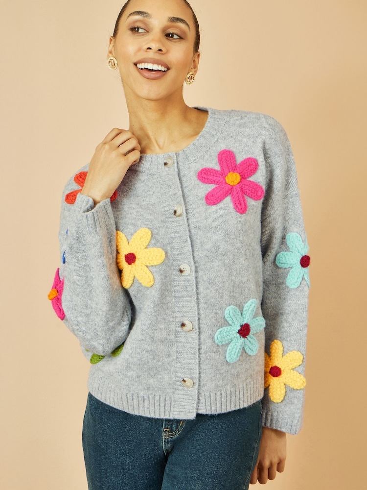 Yumi Knitted Flower Appliqué Cardigan - Bild 1 von 5